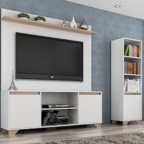 Conjunto Rack com Painel para TV 42 Polegadas e Estante Benevello 2037 Quiditá Branco/Siena
