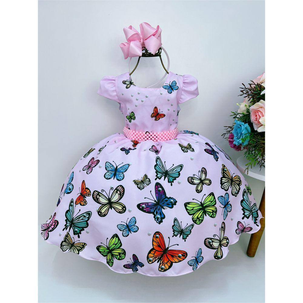 Vestido infantil rosa tema Bailarina com balões no jardim