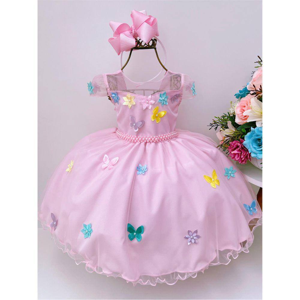 Vestido infantil rosa tema Bailarina com balões no jardim