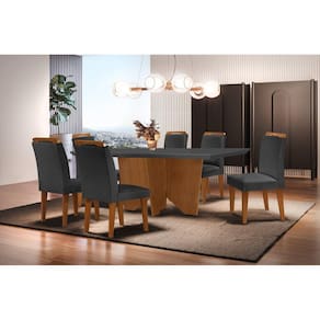 Conjunto Sala de Jantar Mesa Tampo em MDF 6 Cadeiras Rufato Grafite/Imbuia