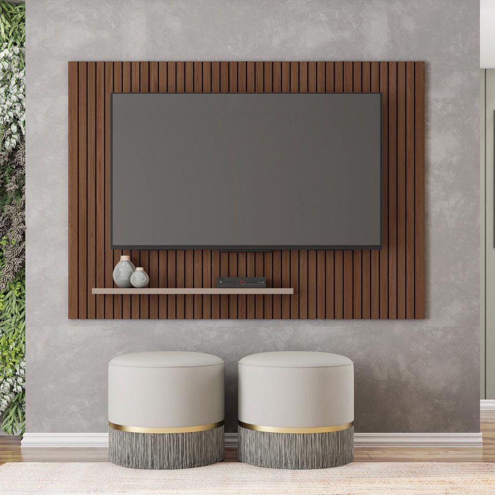 Painel para TV até 70 Polegadas Frisos Decorativos Valença Caemmun Havana/Cinza