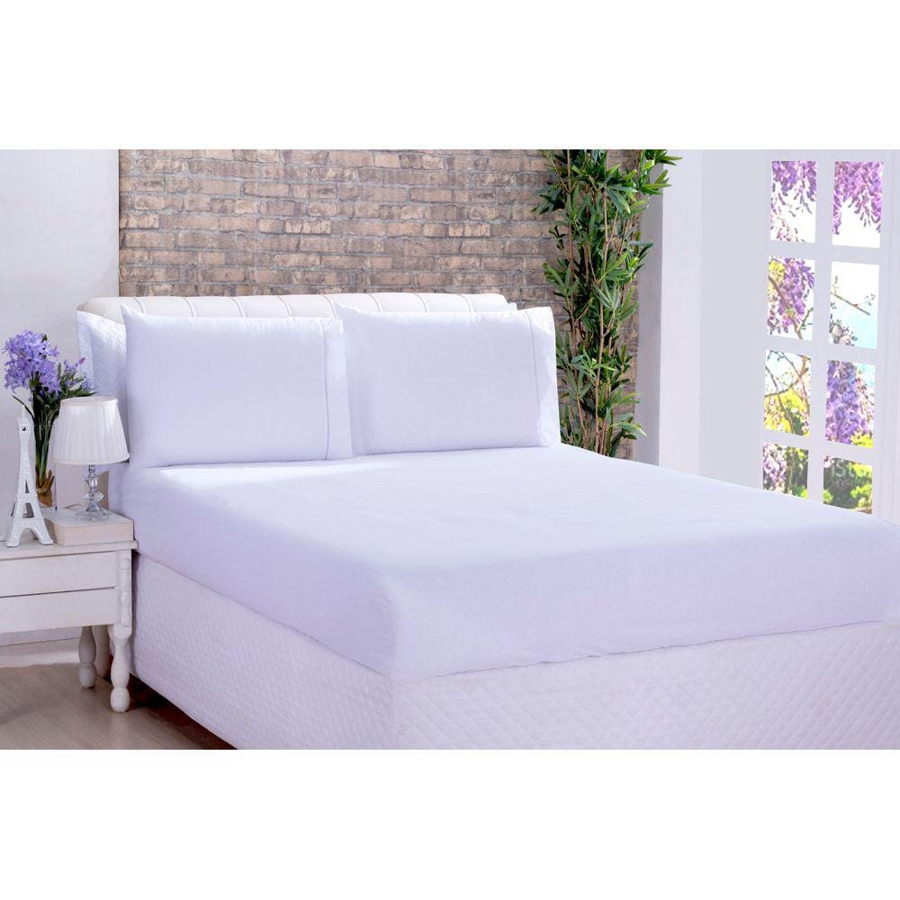 Jogo De Cama Lençol Ponto Palito Micropercal Casal 03 Peças Branco