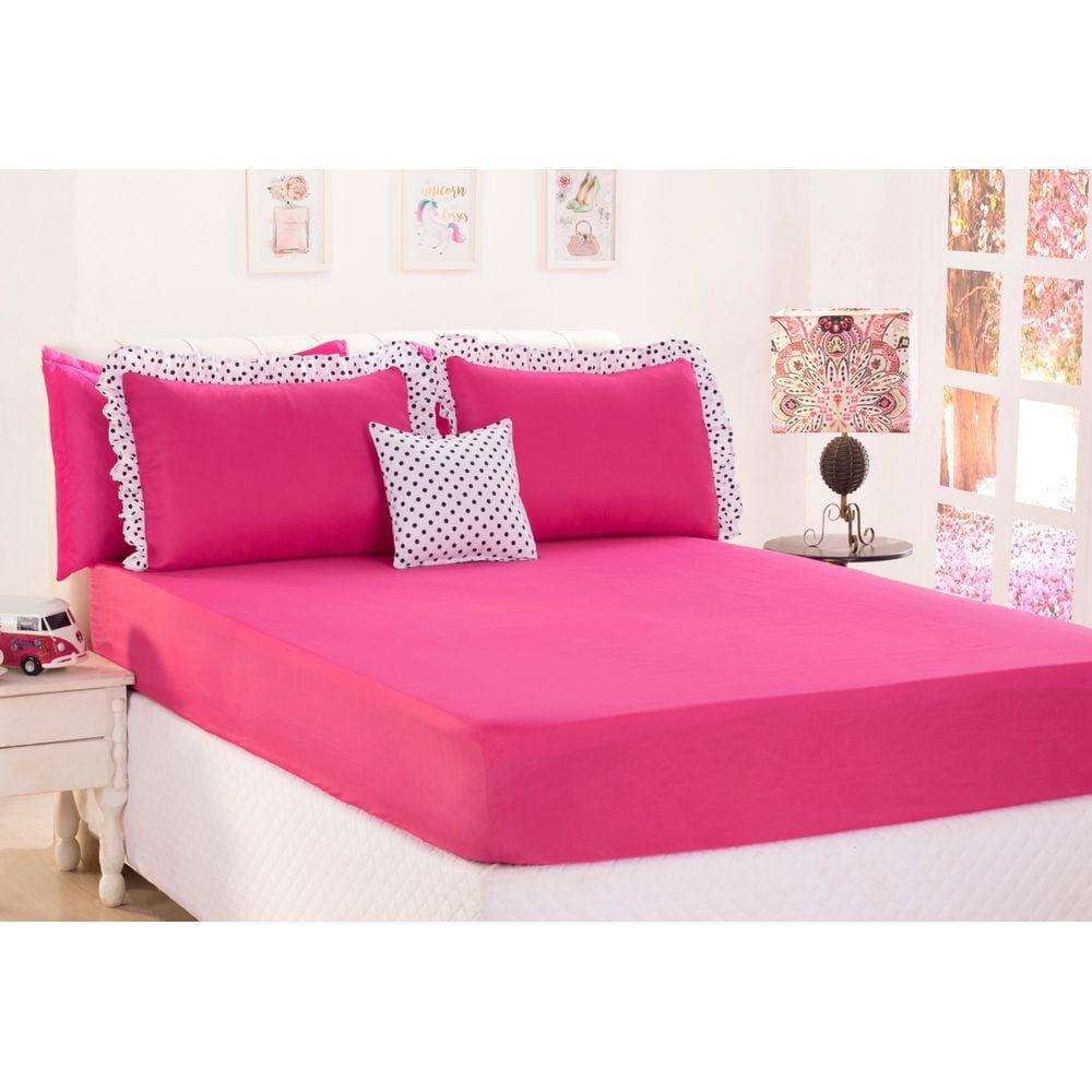 Jogo De Lençol Poa Queen Size 04 Peças Pink