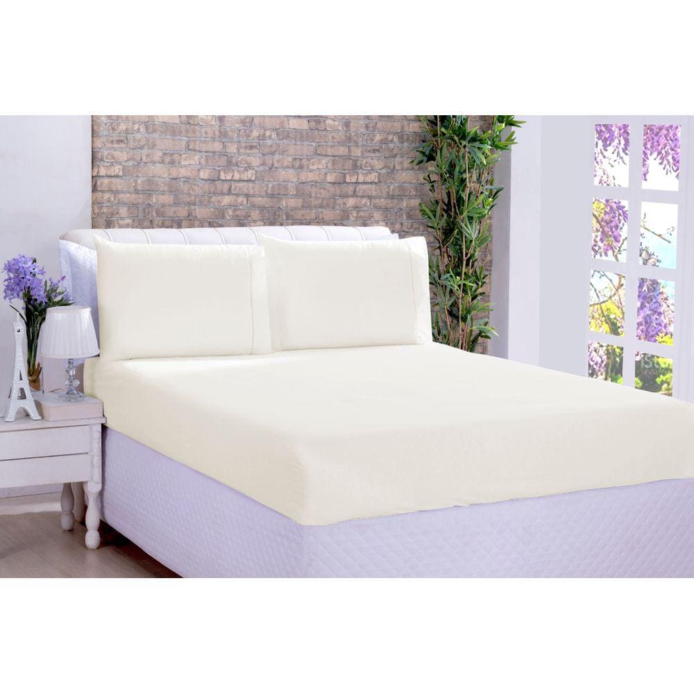 Jogo De Cama Lençol Ponto Palito Micropercal Casal 03 Peças Palha