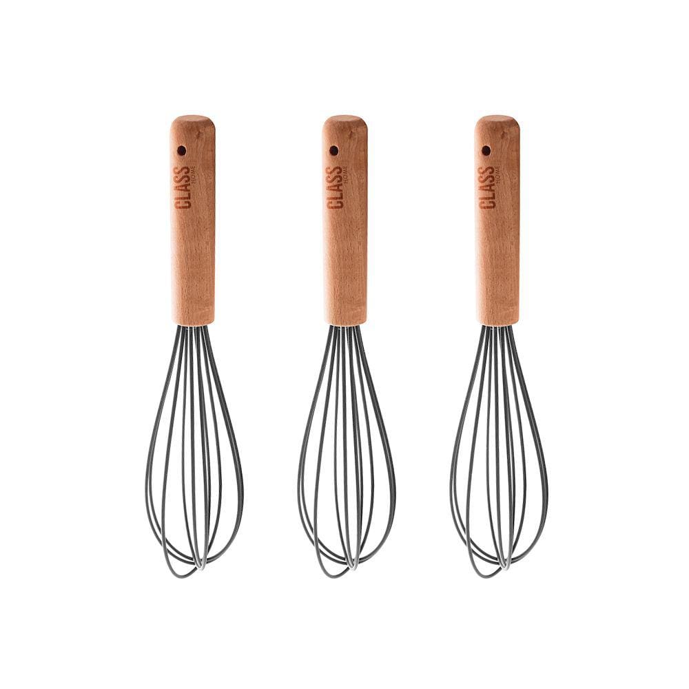 Kit 3 Batedores de Ovos Silicone Bambu 25cm