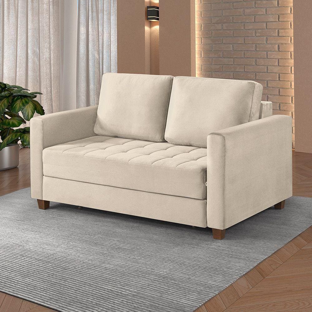 Sofá Cama 2 Lugares 150 Casal Paris Bege Claro C/ Castanho