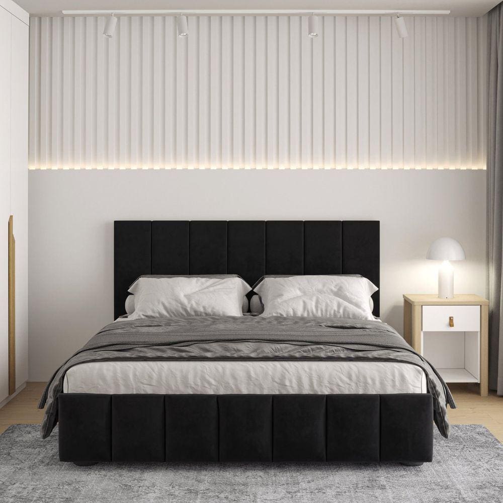 Cama Casal Estofada sem Cabeceira Uvaia CabeCasa MadeiraMadeira Preto