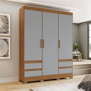 Guarda Roupas 3 Portas 4 Gavetas B55 Marrom/Cinza