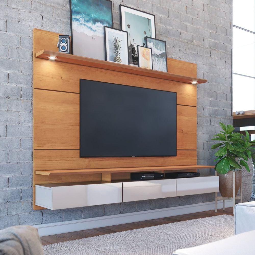 Painel para TV até 60 Polegadas com LED 3 Gavetas 182cm Decore Marrom/Off White