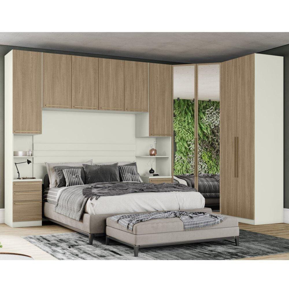 Quarto Modulado Solteiro Completo 5 Peças 10 Portas Prediletto Areia HP/Jequitibá