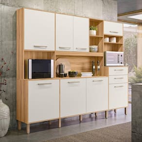 Cozinha Compacta 8 Portas 2 Gavetas Cristal Freijó/Off White Cristal