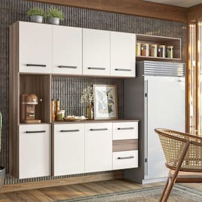 Cozinha Compacta Suspensa 7 Portas 2 Gavetas Juliete Carvalho Marrom/Off White Cristal