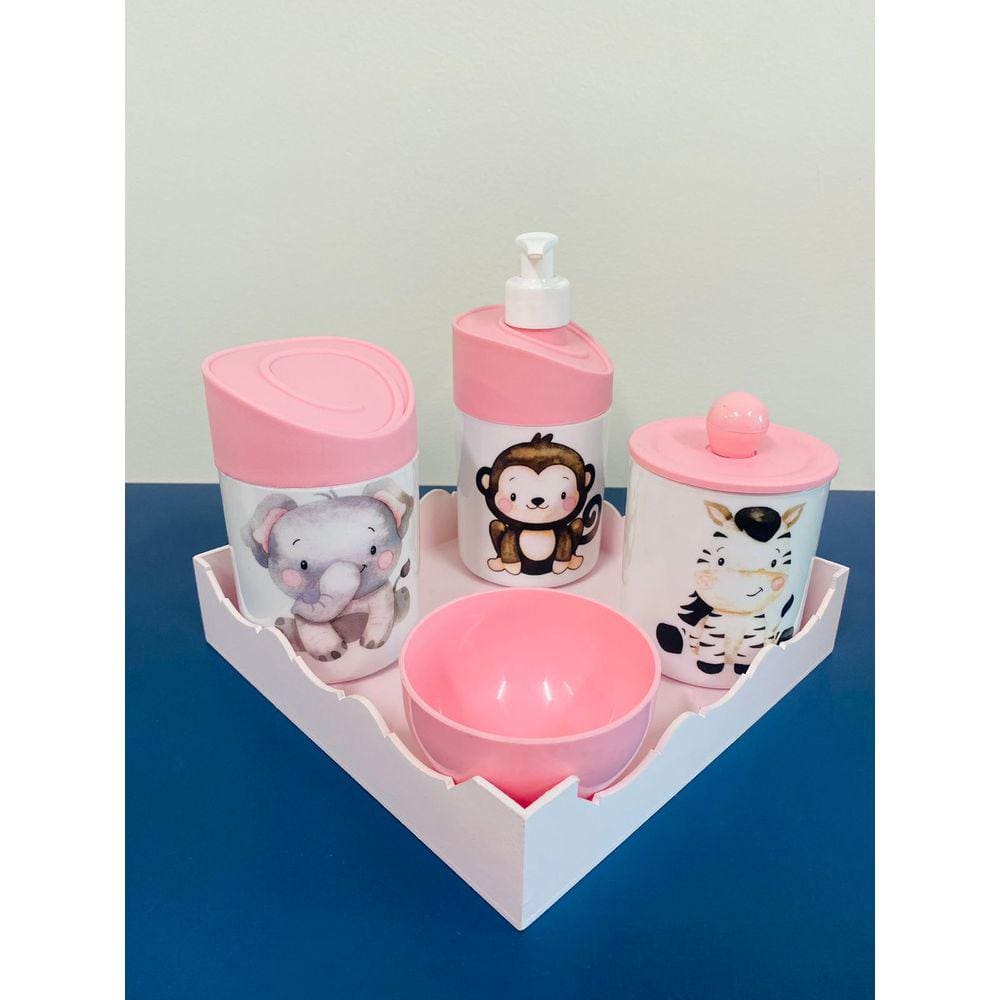 Kit Higiene Safari c/bandeja Color (Macaco, Zebra, Tigre)