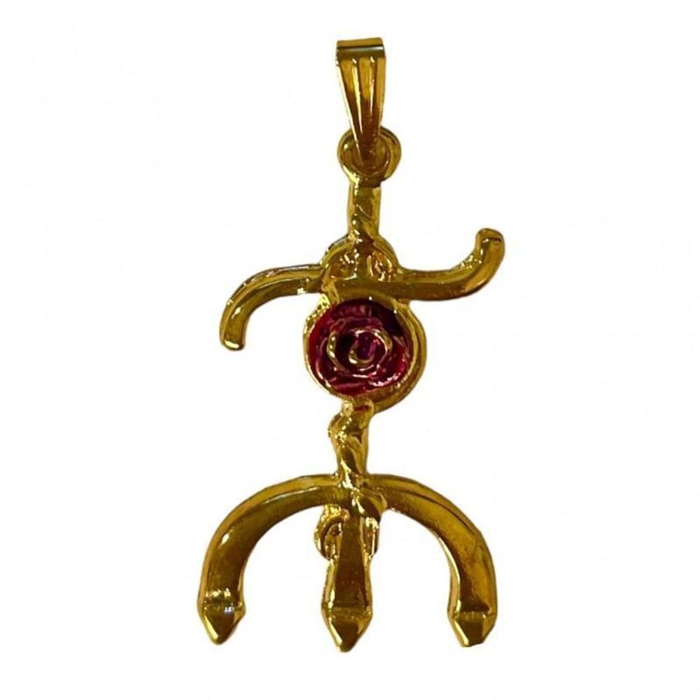 Pingente Tridente Maria Mulambo Rosa Roxa 3,7 Cm Dourado