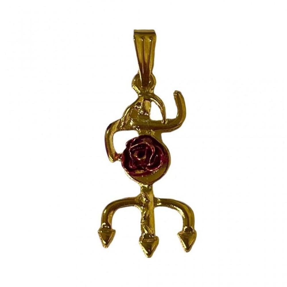 Pingente Tridente Maria Mulambo Rosa Roxa 2,9 Cm Dourado