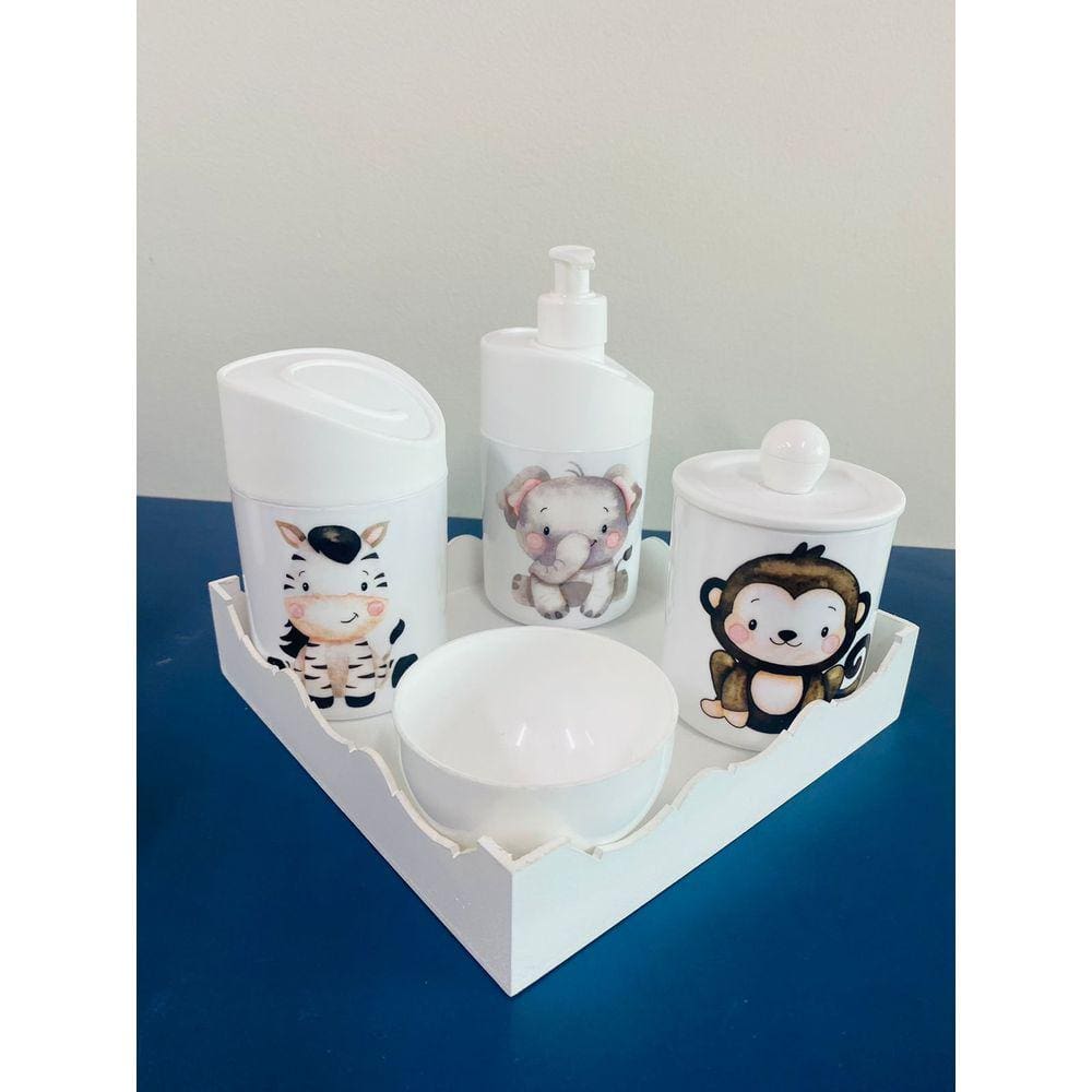 Kit Higiene Safari c/bandeja Color (Macaco, Zebra, Elefante)