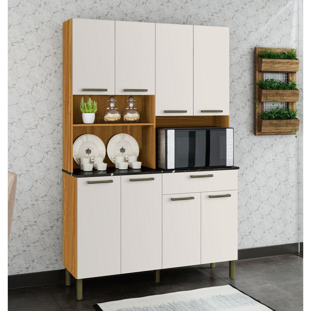 Kit Cozinha Compacta 8 Portas 1 Gaveta 100% MDF Tannat Gold