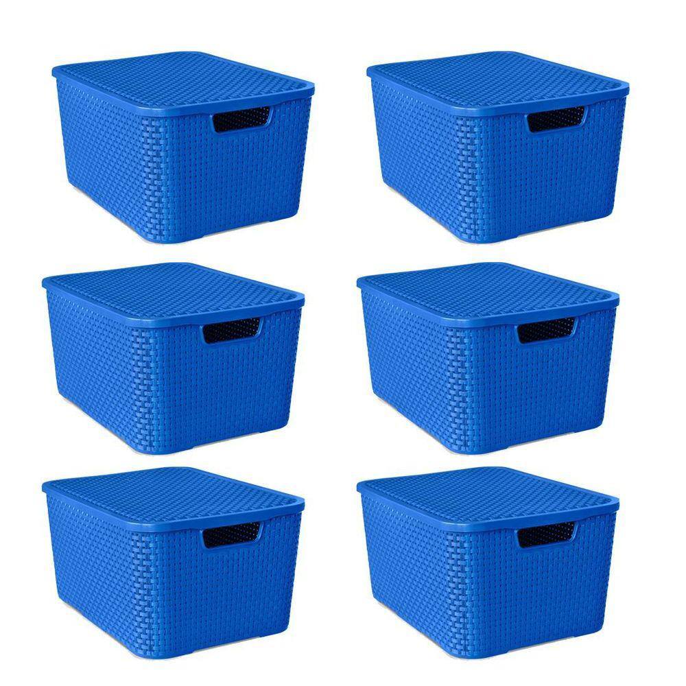 Kit 6 Caixas Organizadora Rattan 7L C/Tampa Azul-Arqplast