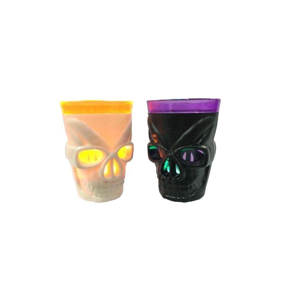 Kit 02 Copos Dose Shot Halloween Caveira com Led