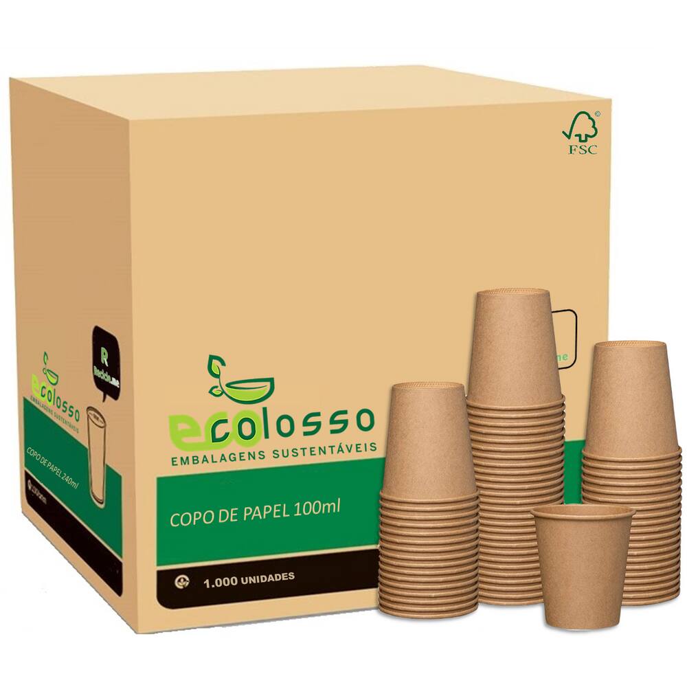 Copo de Papel 100ml Natural Liso - 1000 un