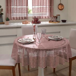 Toalha Mesa Redonda Renda Interlar Color Rose 4 Lugares