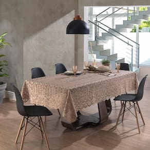 Toalha Mesa Retangular Renda Interlar Clássica Desert Arabesco 6 Lugares