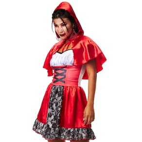 Fantasia Halloween Feminina Chapéu Vermelho Mal Loba Adulta