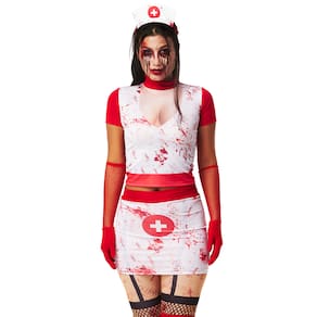 Fantasia Enfermeira Zumbi Halloween Feminino Adulto + Tiara
