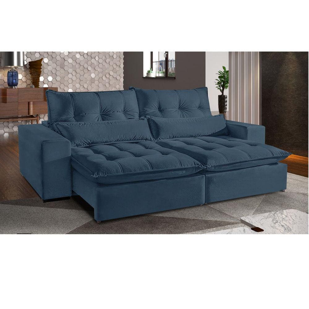 Sofá Retrátil e Reclinável 4 Lugares 2,50m Londres Estofados Arpaan Azul