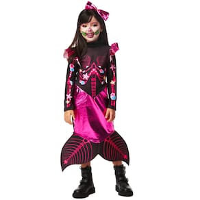Fantasia Sereia do Mal Halloween Menina Sereia Pink c/ Cauda