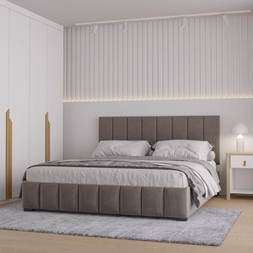 Cama Queen Estofada sem Cabeceira Uvaia CabeCasa MadeiraMadeira Cappuccino