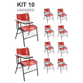 KIT 10 Cadeiras Universitárias Vermelho com porta livros - Mastcmol