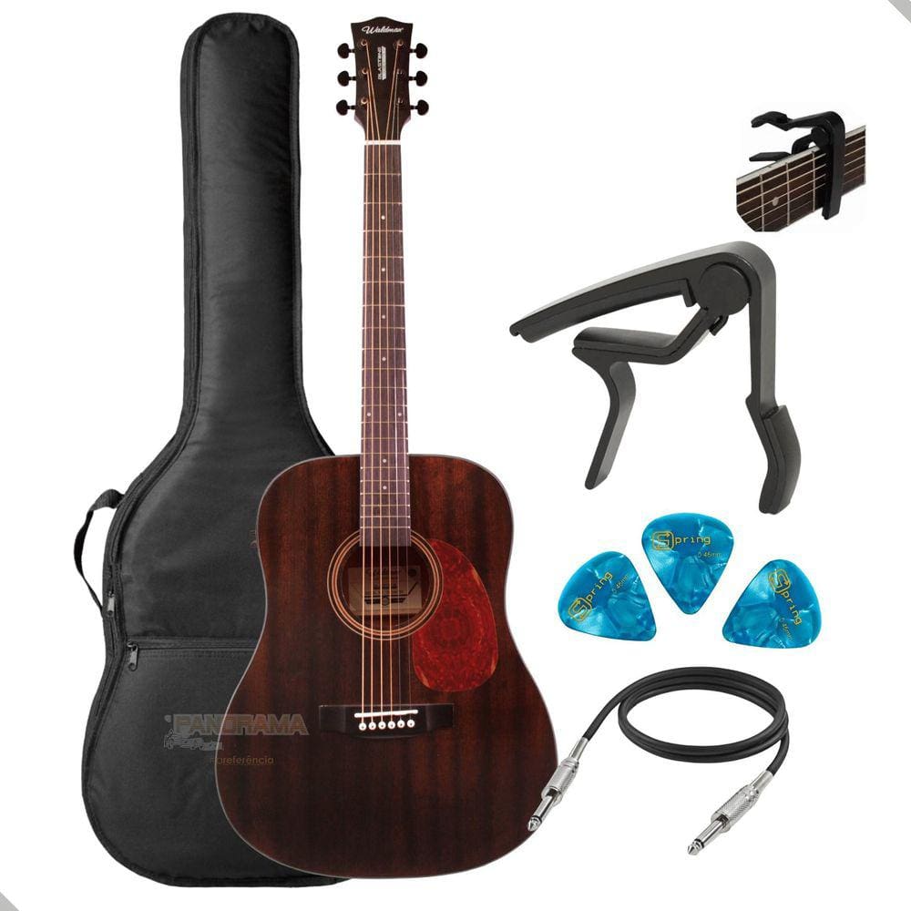 Kit Violão Folk Aço Eletrico Waldman Dex441 Bk Preto