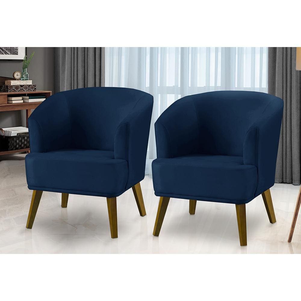 Kit 2 Poltronas Para Sala Decorativa Thais Suede Azul Adonai Estofados