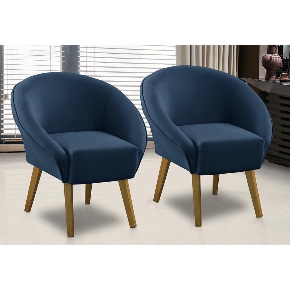 Kit 2 Poltronas Para Sala Decorativa Milena Veludo Azul Adonai Estofados