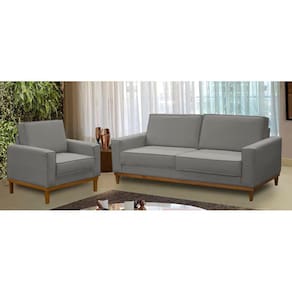 Kit Sofá 2 Lugares 1,80m e Poltrona Living Lavinia Linho Cinza Adonai Estofados