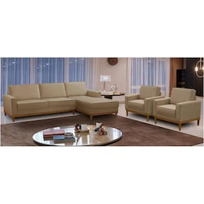 Kit Sofá 3 Lugares 2,10m com Chaise e 2 Poltronas Living Lavinia Linho Bege Adonai Estofados