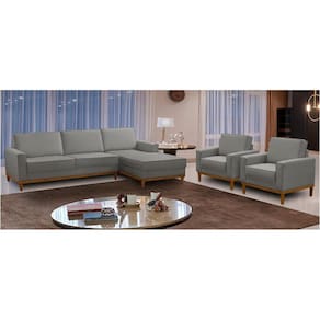 Kit Sofá 3 Lugares 2,10m com Chaise e 2 Poltronas Living Lavinia Linho Cinza Adonai Estofados