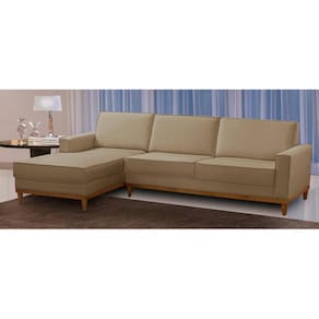 Sofá 3 Lugares 2,60m Living com Chaise Esquerdo Lavinia Linho Bege Adonai Estofados