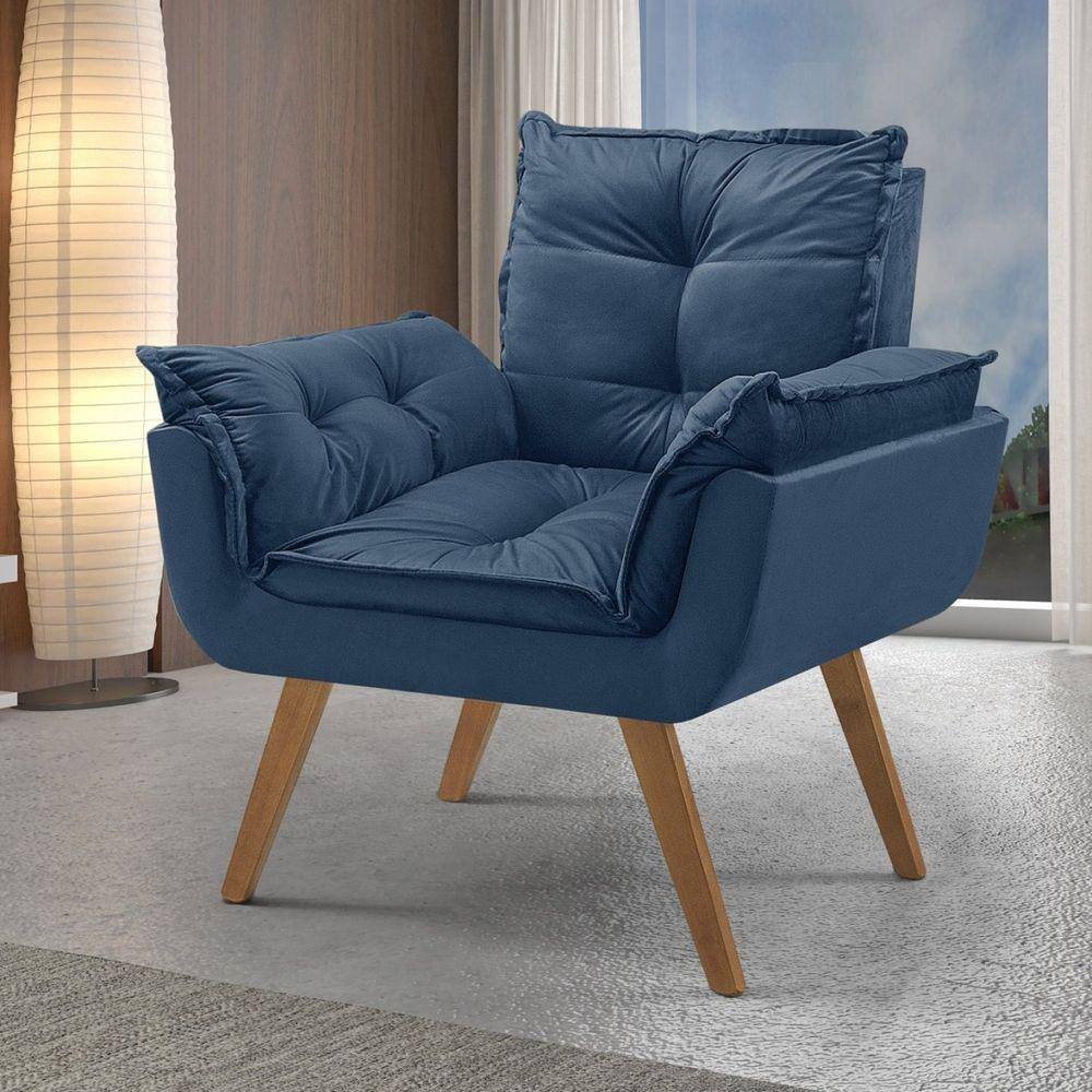 Poltrona em Veludo Base Palito Quadrada Opalla Prime Azul