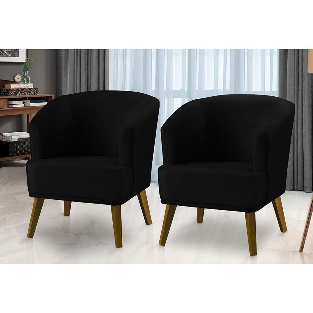 Kit 2 Poltronas Para Sala Decorativa Thais Suede Preto Adonai Estofados