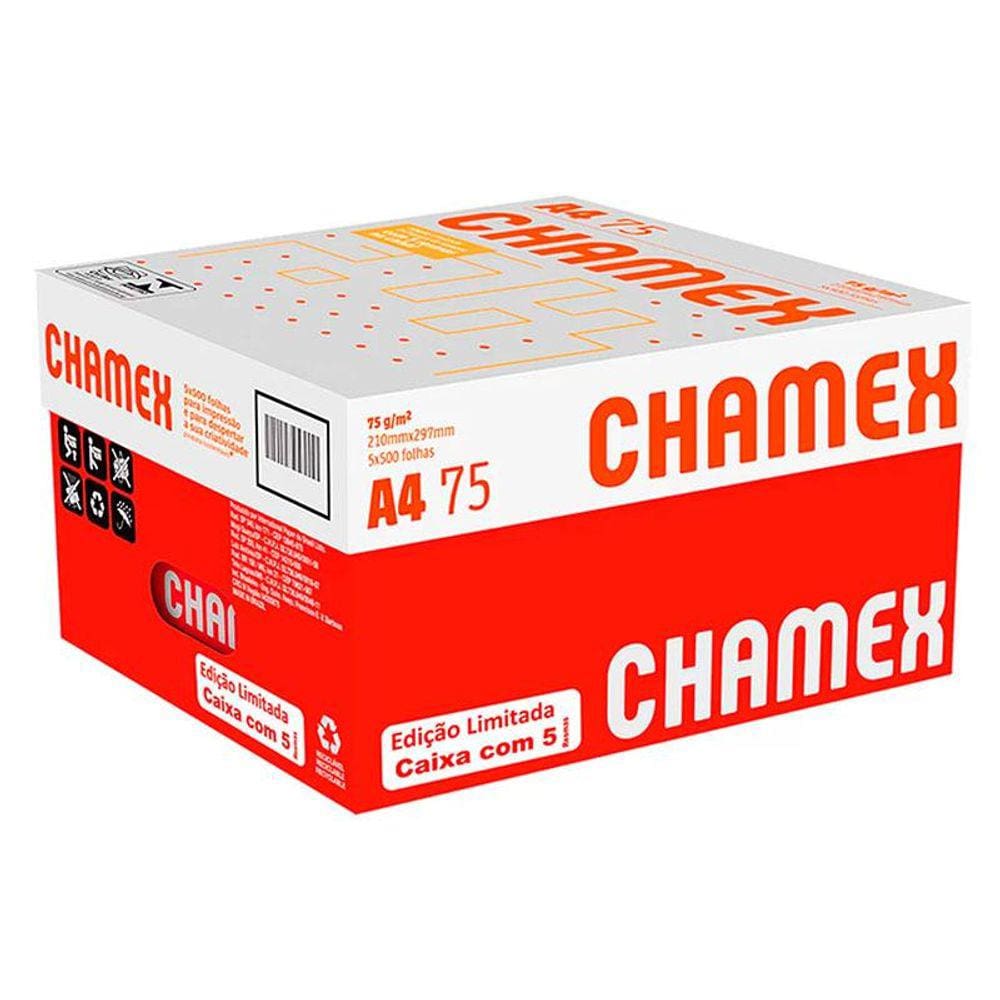 Papel sulfite A4 75g 210x297 c/ 5 resmas cx 2500 fls Chamex