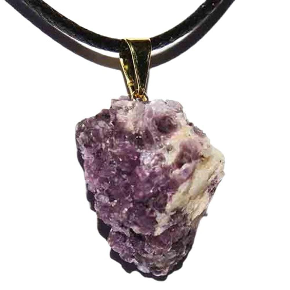 Colar Pedra Lepidolita Mica Bruto Natural Pino Dourado