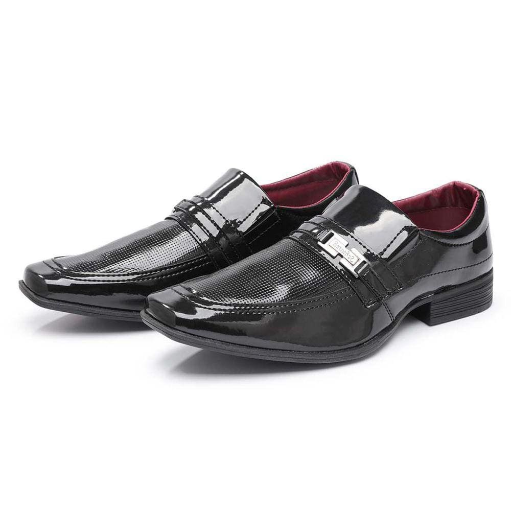 Sapato Social Masculino Loafer Com Fivela Fixa Envernizado Dupla Textura Leve Macio