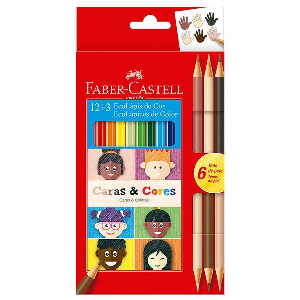 Lápis de cor 12 cores+6 tons de pele Caras e Cores 120112CC  Faber Castell