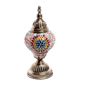 Abajur Turco Mosaico Metal Vidro Raio Colorido Bivolt 28 cm