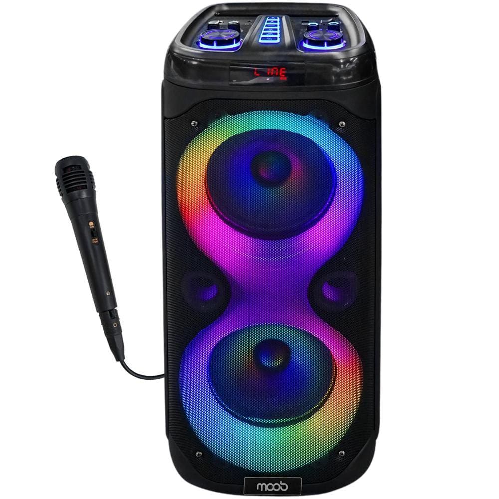 Caixa de Som Moob Wave Bluetooth 5.0 TWS 2 Alto Falantes Painel LED e Entrada para 2 Microfones 500W\n