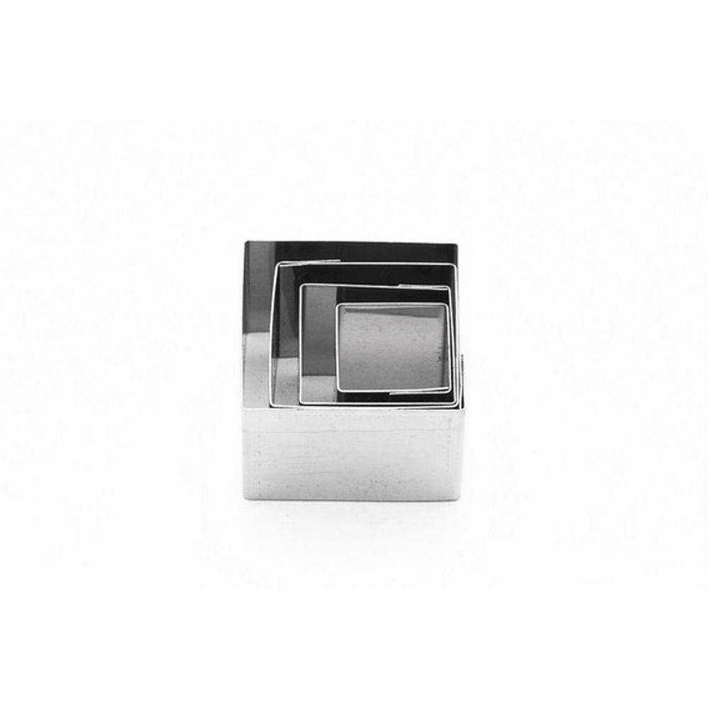 Jogo Cortador Petit Four Mini Quadrado com 4 Peças Em Inox