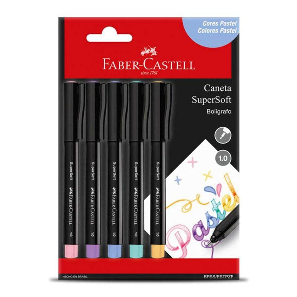 Caneta hidrográfica Supersoft Pen 1.0mm pastel com 5 unidades BPSS/ESTPZF - Faber-Castell