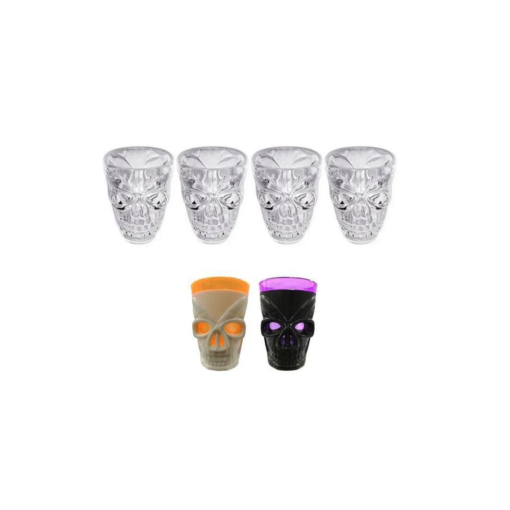 Kit 02 Copos Led e 04 Copos Dose Shot Caveira Halloween